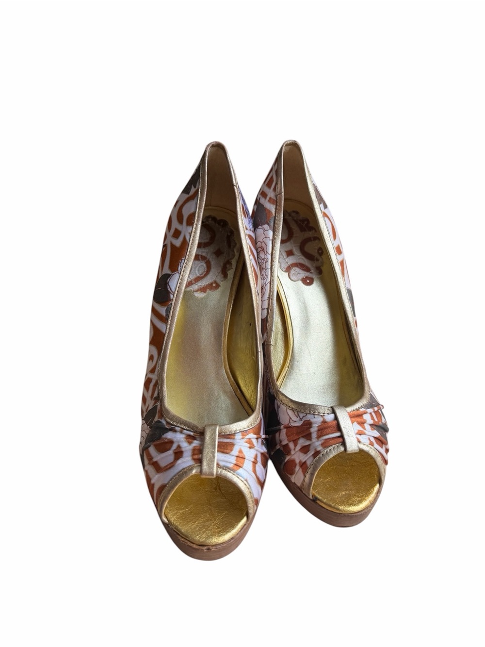 ALDO Women’s Floral Peep Toe Platform High Heel Pumps Gold Size 7B
